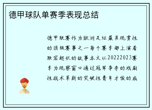 德甲球队单赛季表现总结